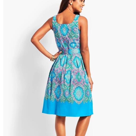 Talbots Blue Paisley Print Belted Sleeveless Fit & Flare Midi Dress Maximalist - Picture 2 of 12